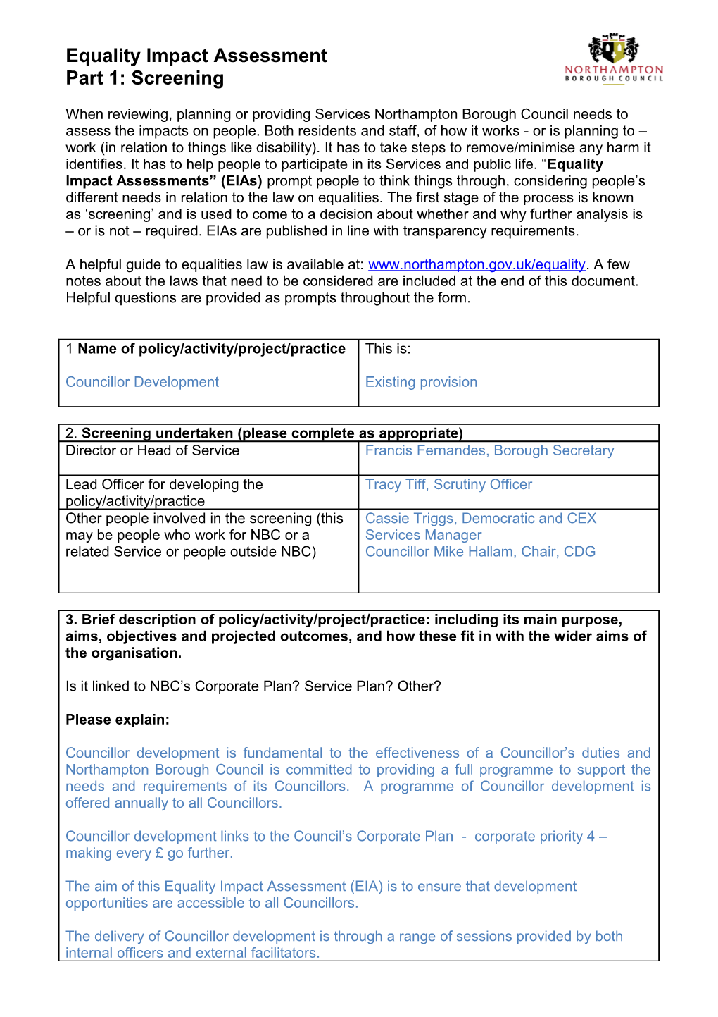 Councillor Development EIA