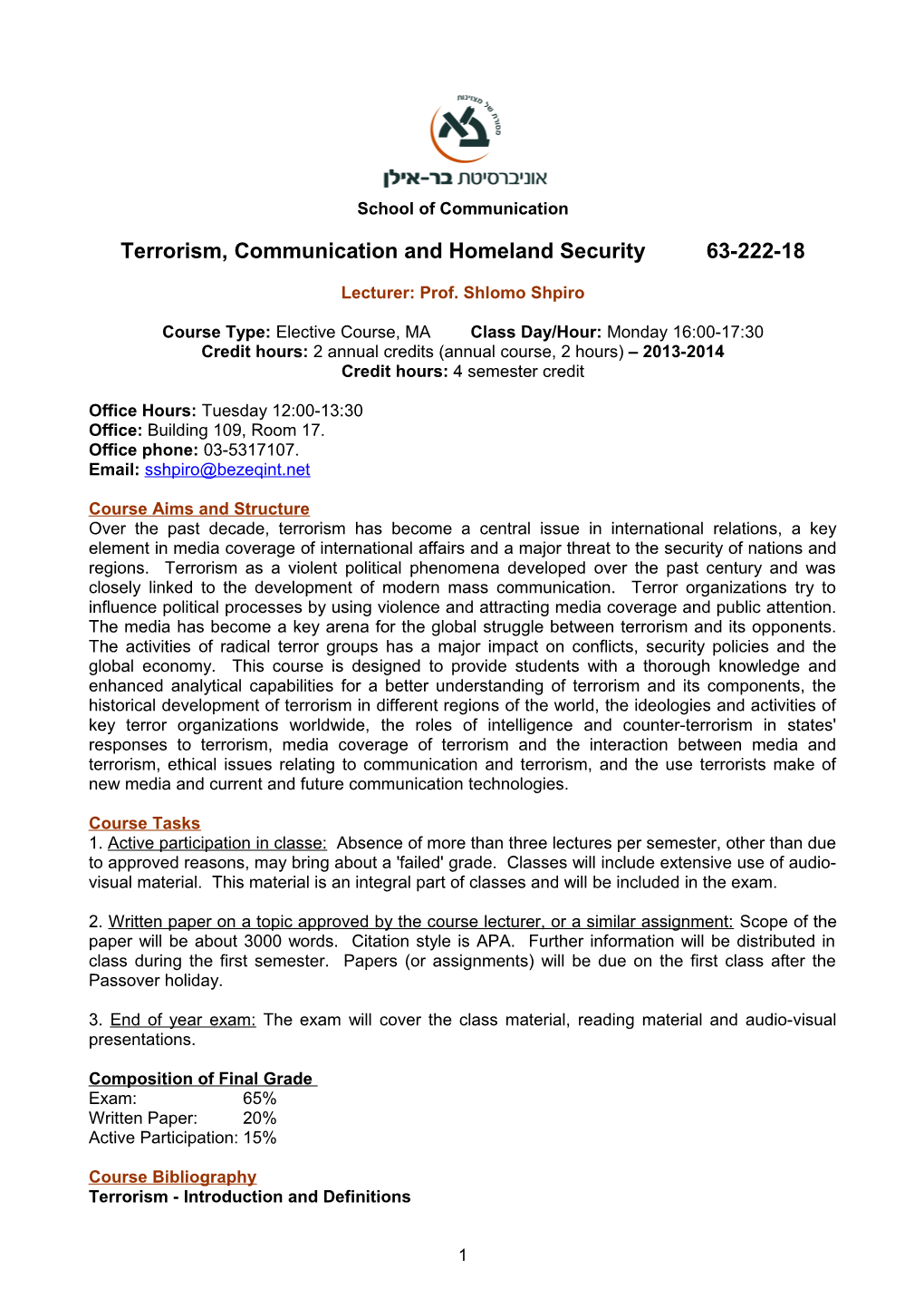 Terrorism, Communication and Homeland Security63-222-18