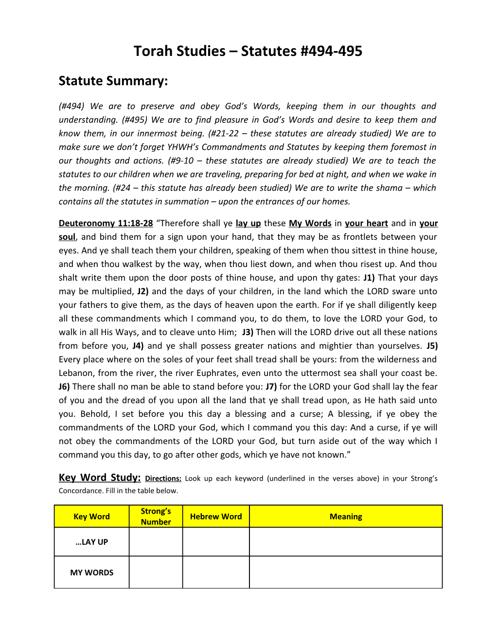 Torah Studies Statutes #494-495