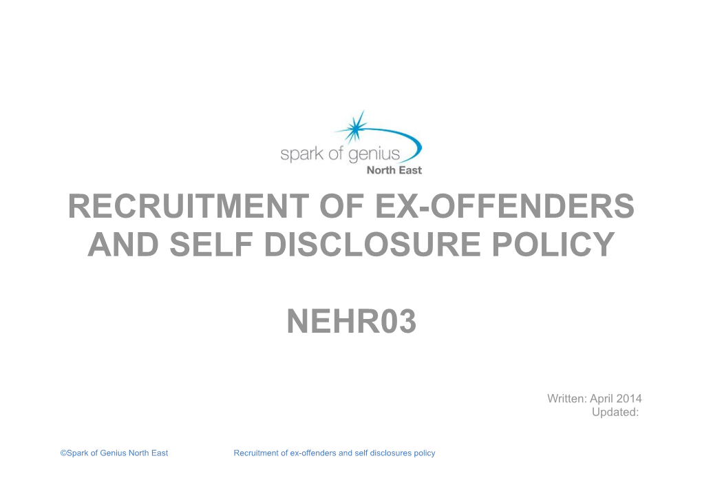 Recruitment of Ex-Offenders and Self Disclosure Policy