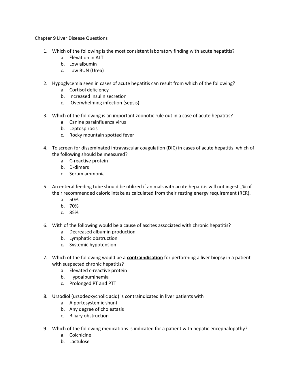 Chapter 9 Liver Disease Questions