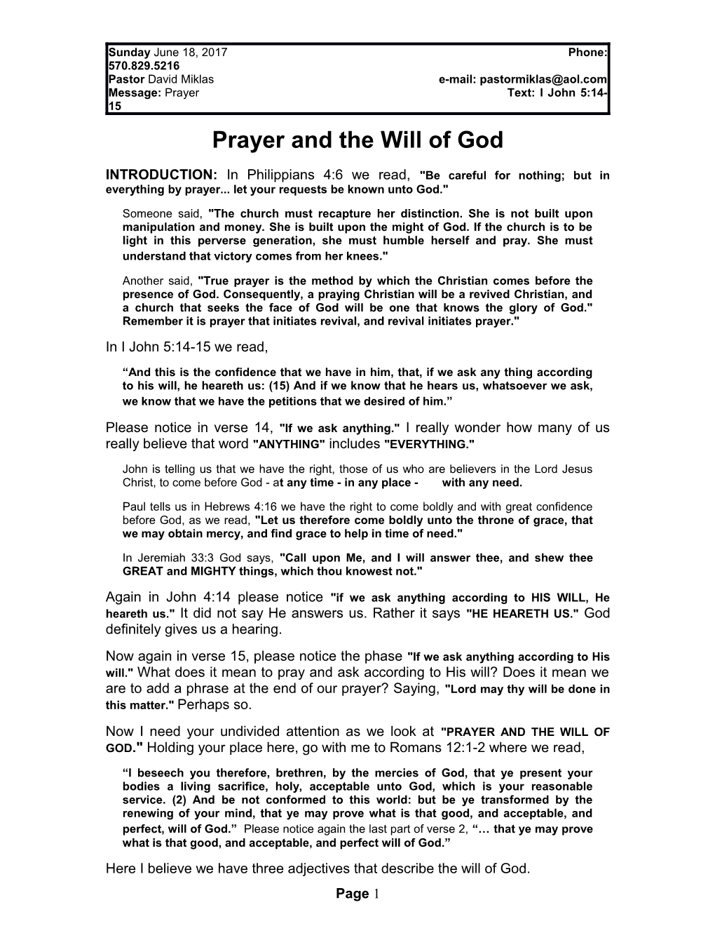 Prayer and the Will of God