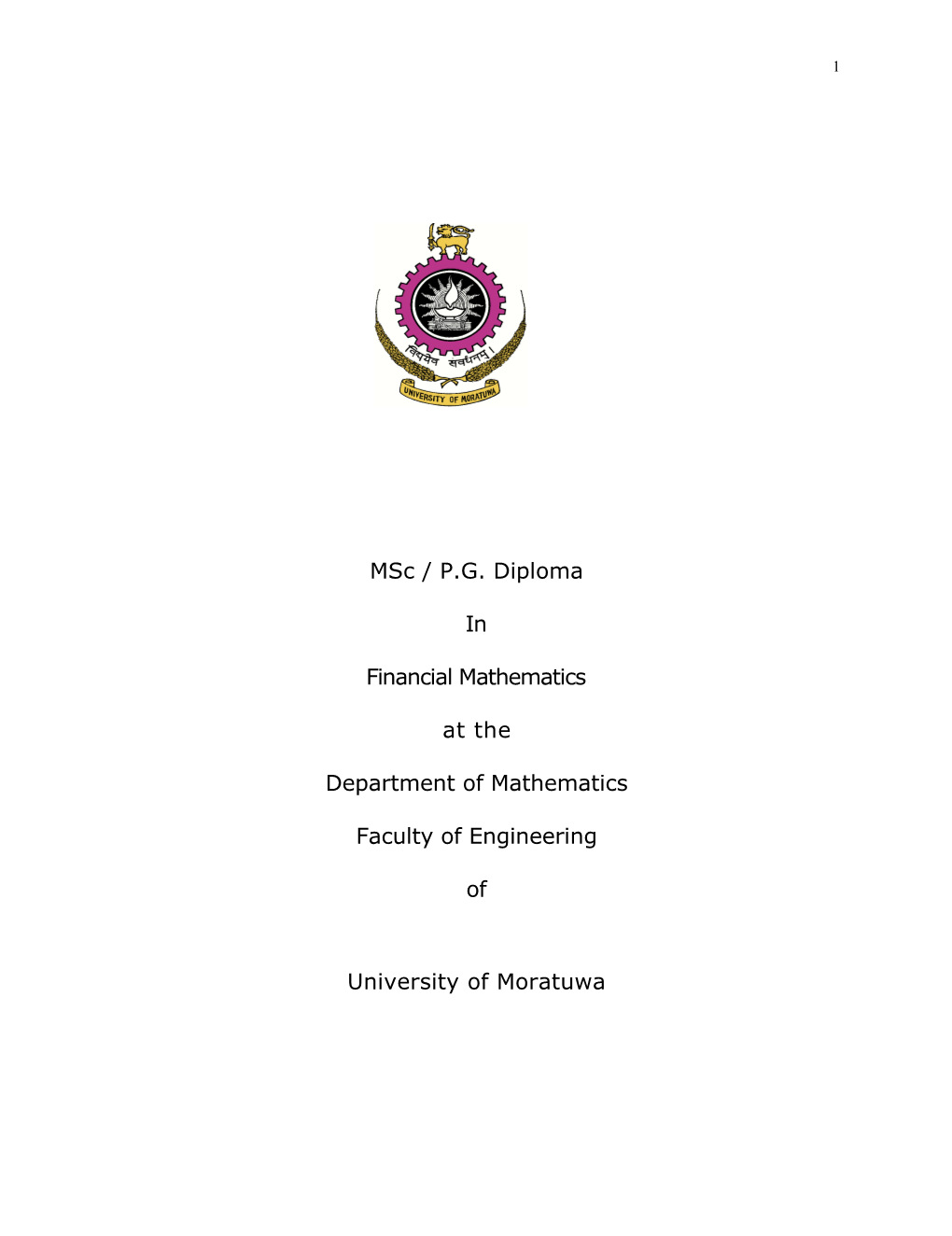 Master of Science / Post Graduate Diploma in Financial Statistics