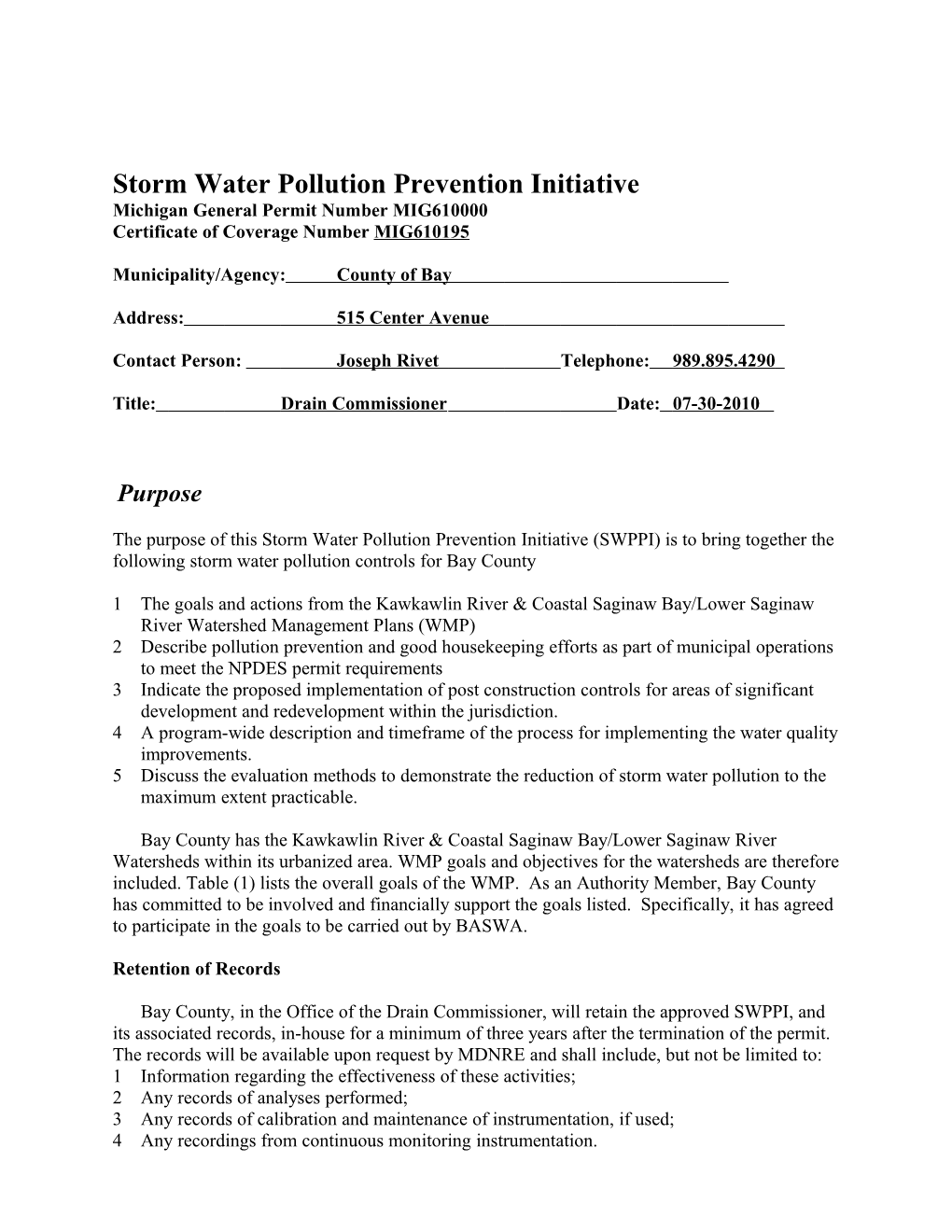 Storm Water Pollution Prevention Initiative