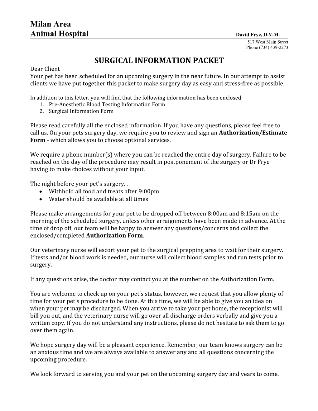 Surgical Information Packet