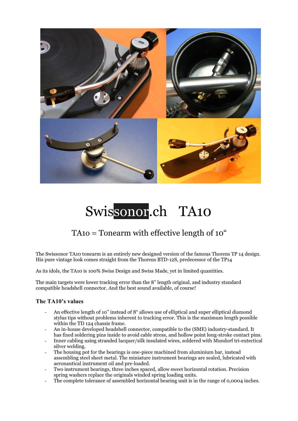 The Swissonor TA10 Tonearm Is an Entirely New Designed Version of the Famous Thorens TP