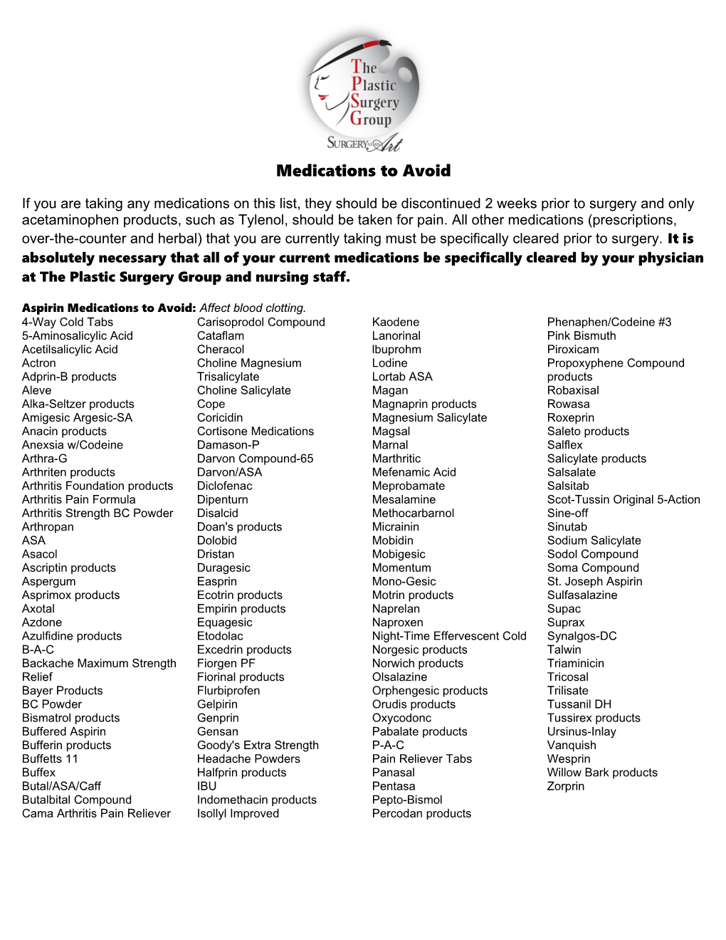Medications to Avoid