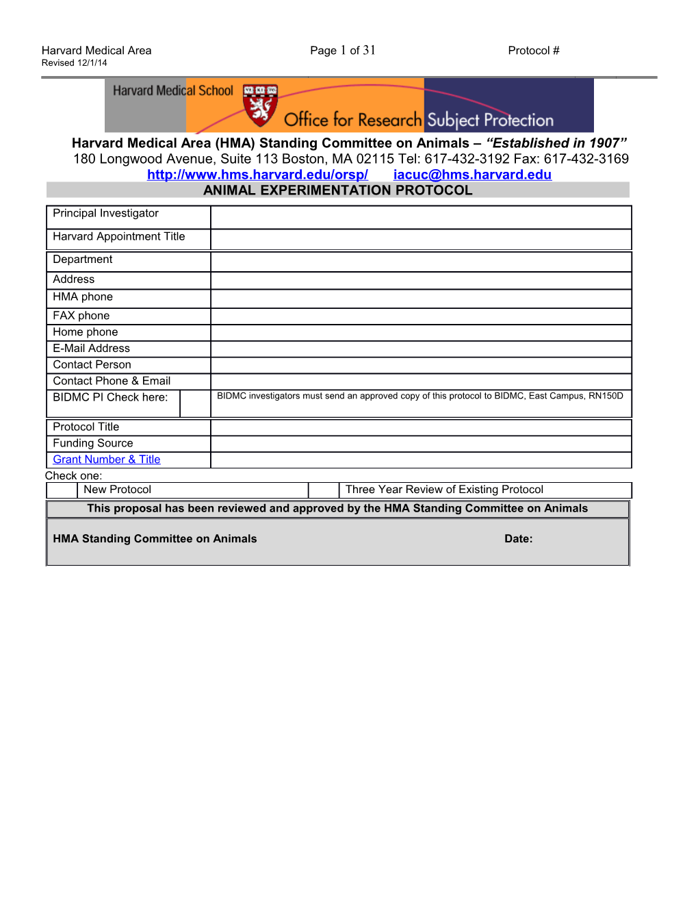 Harvard Medical Area Page 1 of 35Protocol # Revised 12/1/14