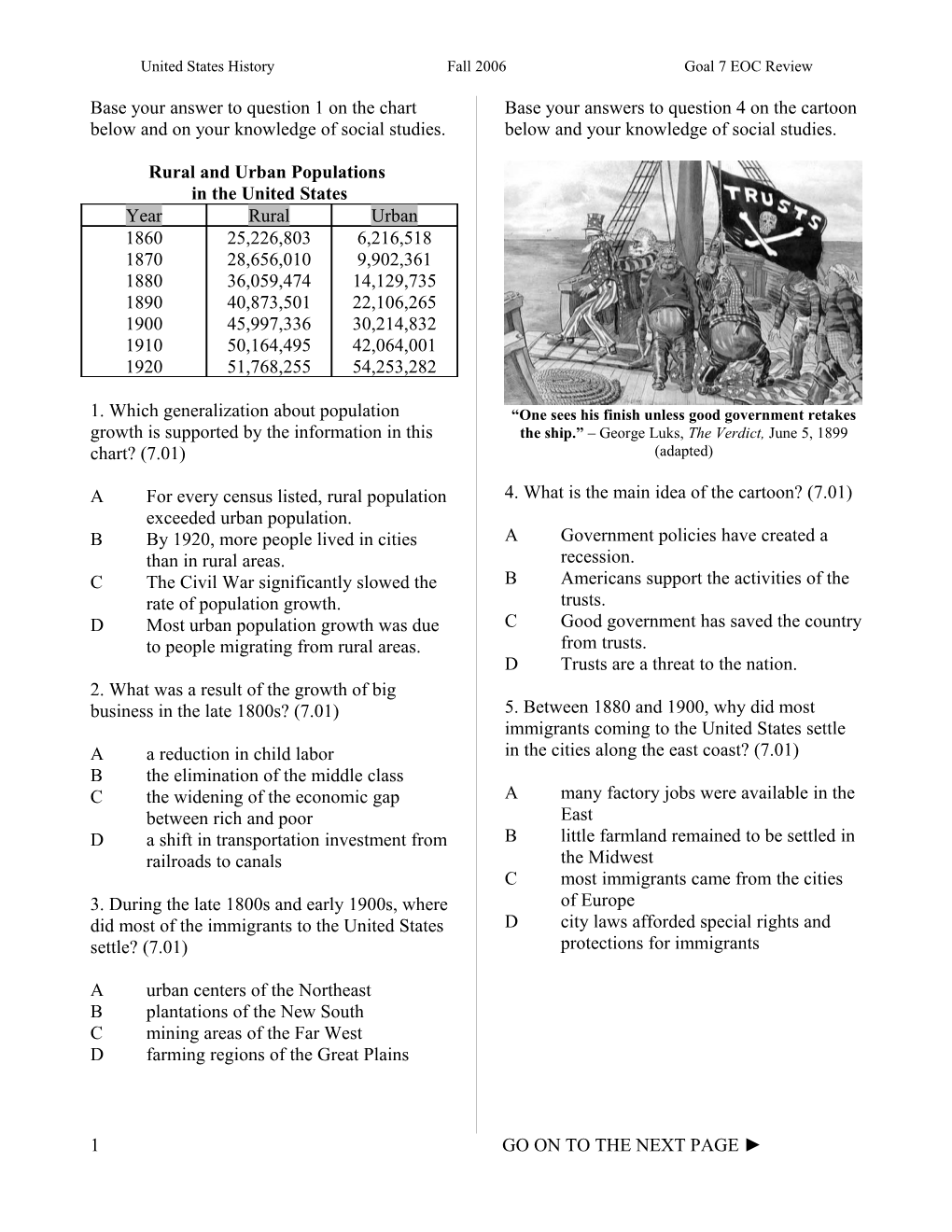 United States Historyfall 2006 Goal 7 EOC Review