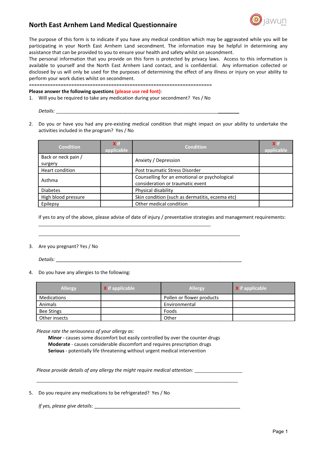 Cape York Medical Questionnaire