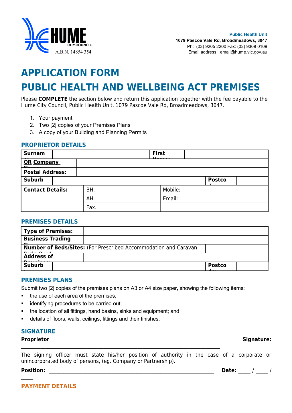 Public Health and Wellbeing Act Premises