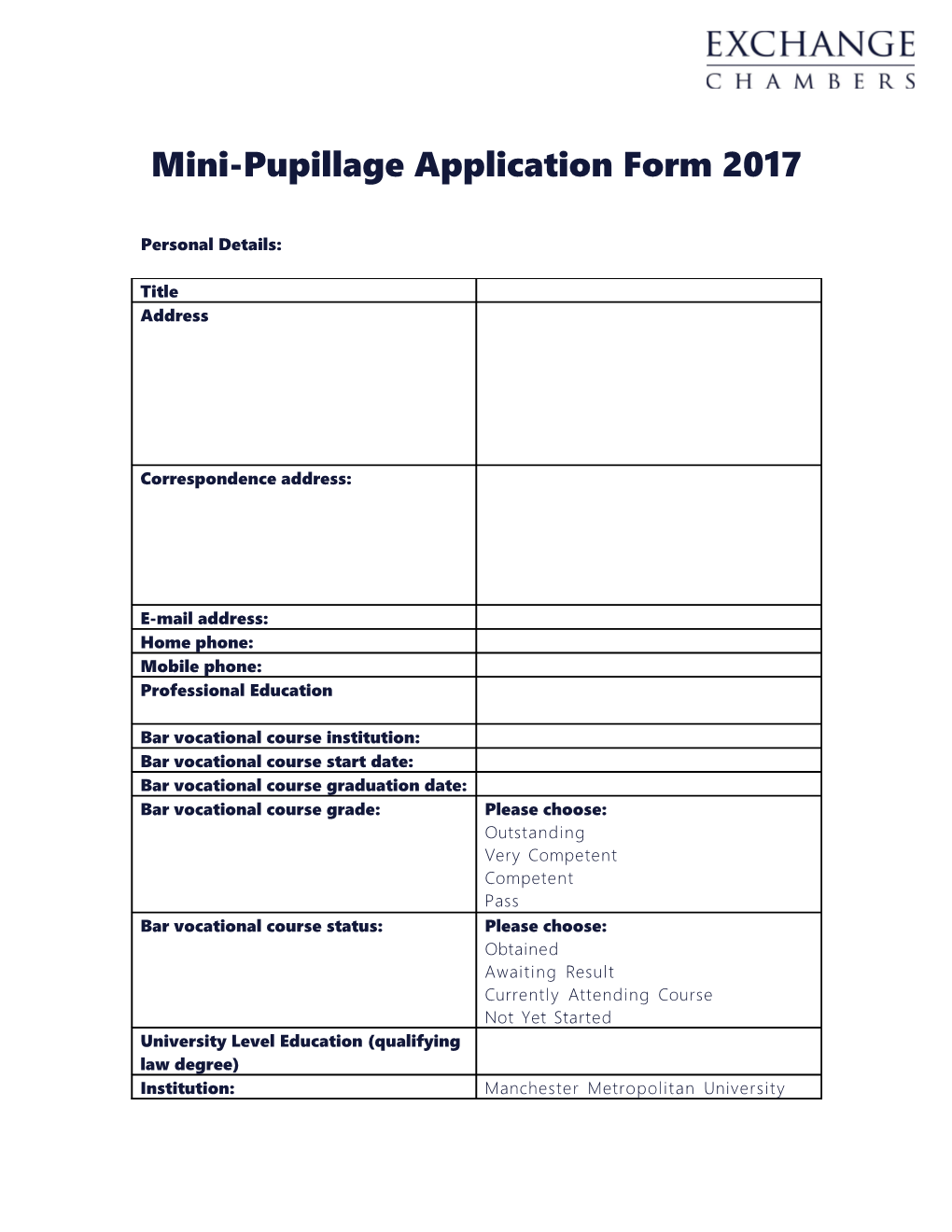 Mini-Pupillage Application Form 2017