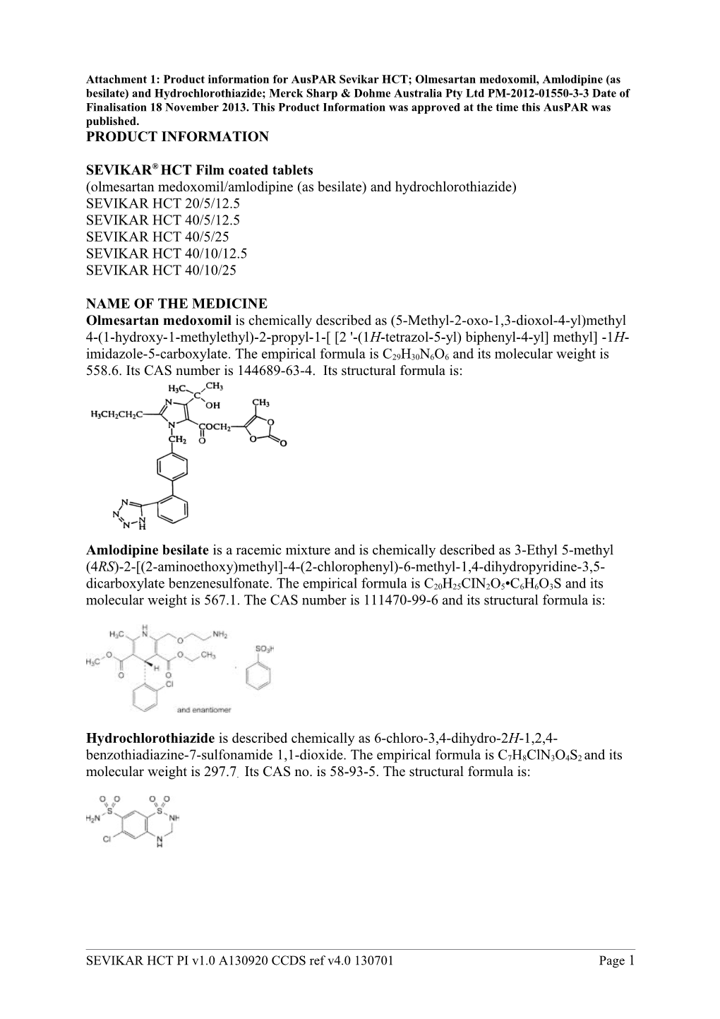 Attachment 1. Product Information for Sevikar HCT