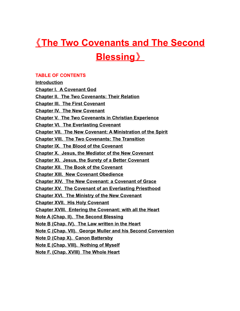 The Two Covenants and the Second Blessing