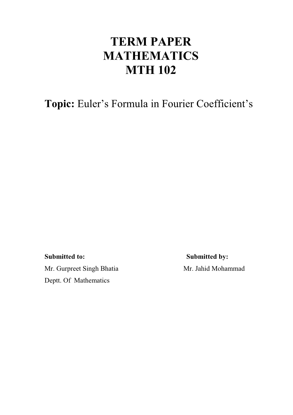 Topic: Euler S Formula in Fourier Coefficient S