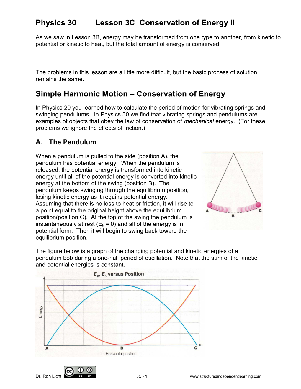 Physics 30 Lesson 5 Mechanical Energy: Potential & Kinetic