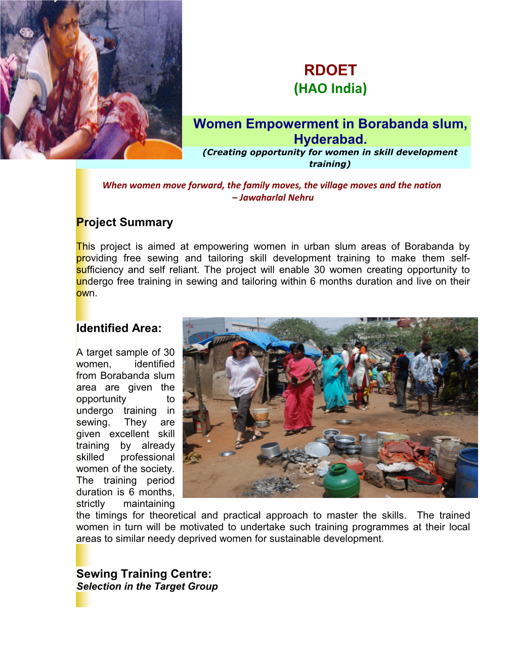 Women Empowerment in Borabanda Slum, Hyderabad