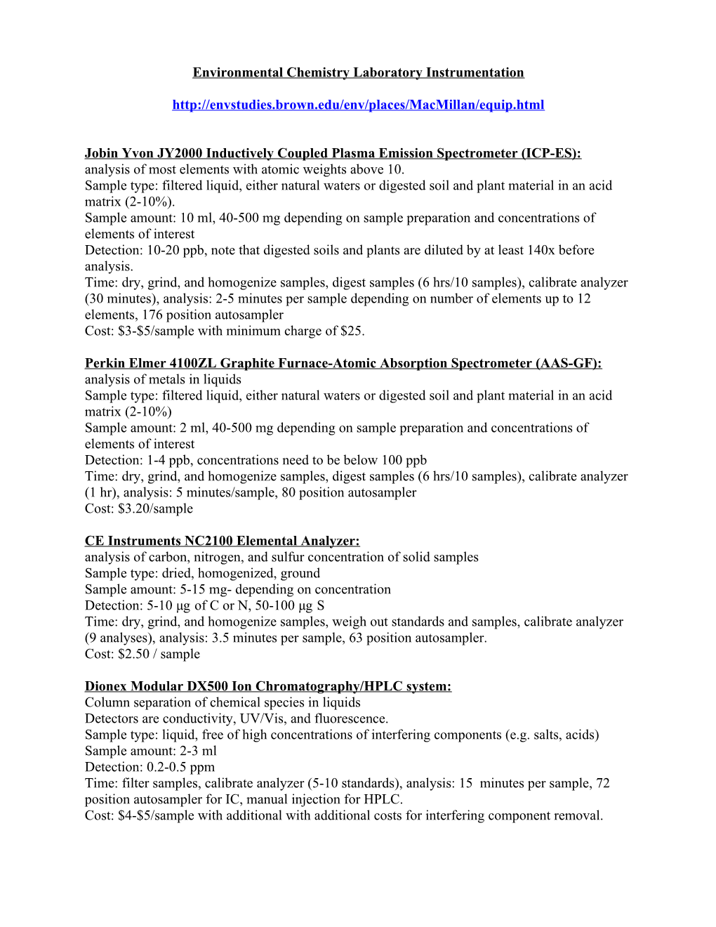 Environmental Chemistry Laboratory Instrumentation