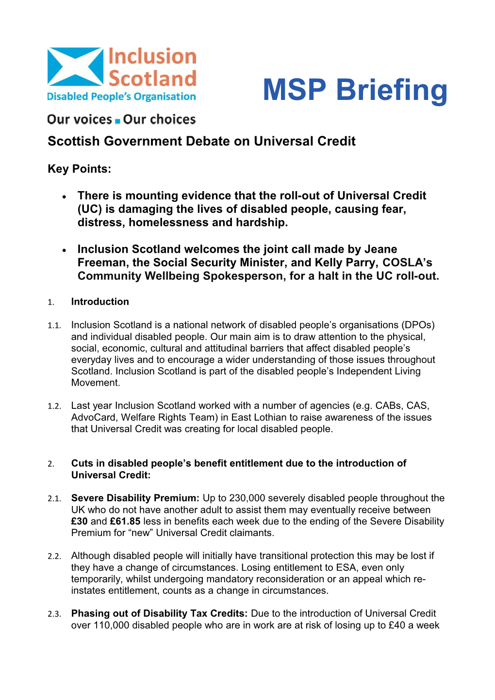 Scottish Government Debate on Universal Credit