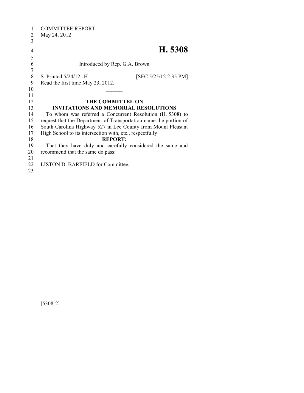 2011-2012 Bill 5308: Isaac C. Joe - South Carolina Legislature Online