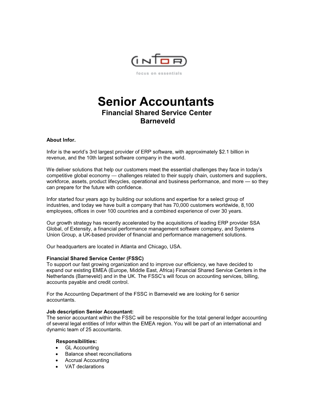 Job Description Senior Accountant