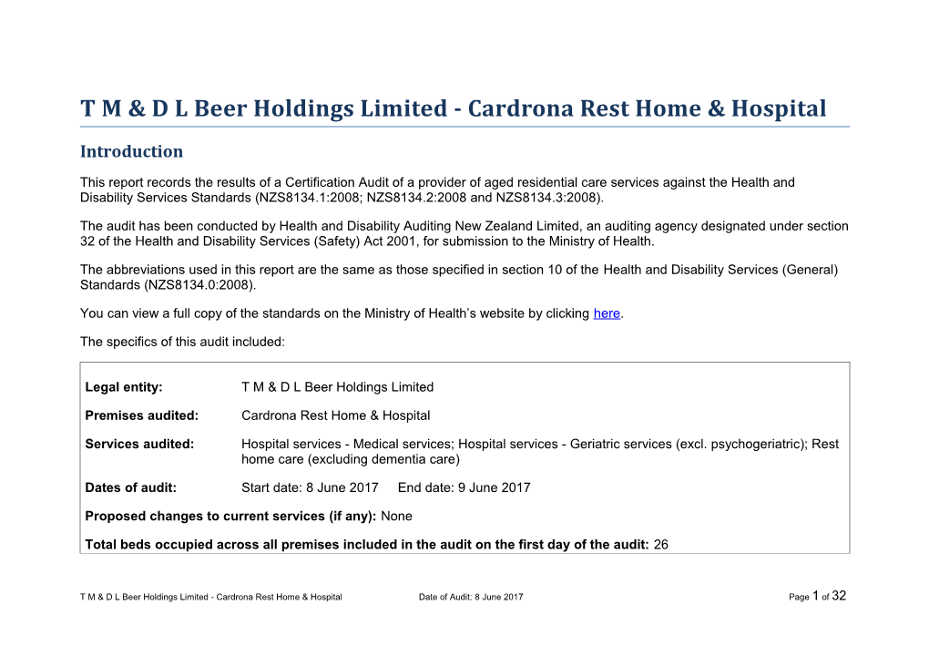 T M & D L Beer Holdings Limited - Cardrona Rest Home & Hospital