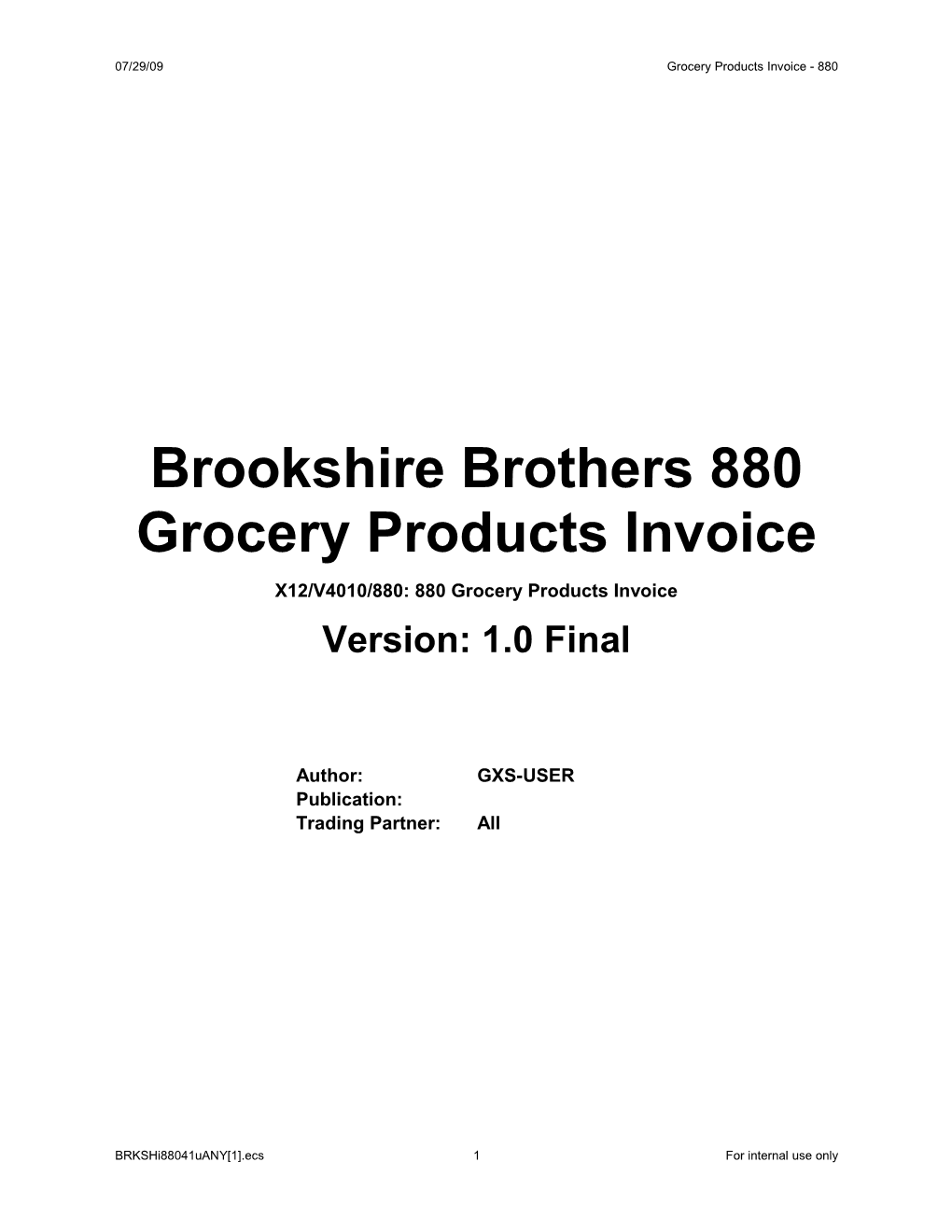 Brookshire Brothers 880 Grocery Products Invoice