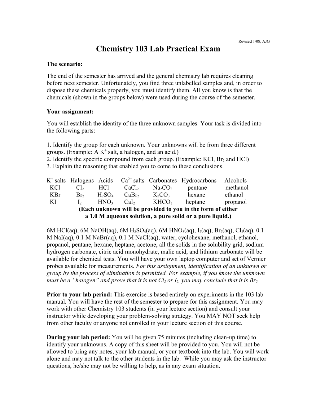 Chemistry 103 Lab Practical Exam