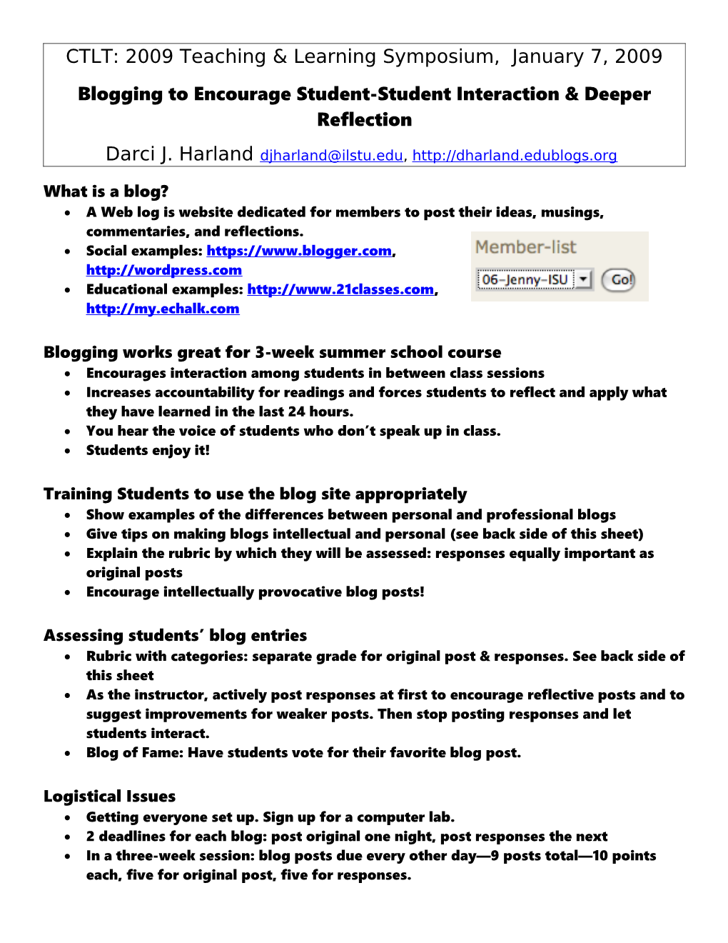 Blogging to Encourage Student-Student Interaction& Deeper Reflection