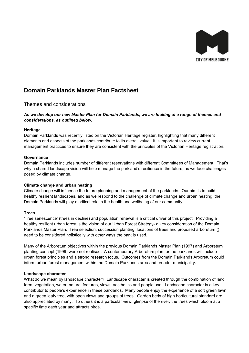 Domain Parklands Master Plan Factsheet