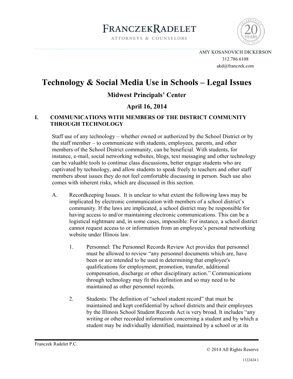 Technology & Social Media Use in Schools Legal Issues