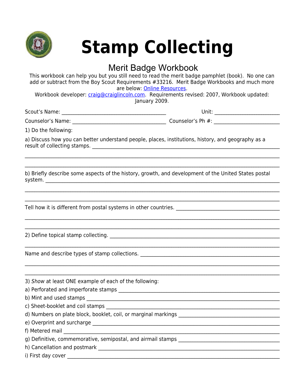 Stamp Collecting P. 1 Merit Badge Workbookscout's Name: ______