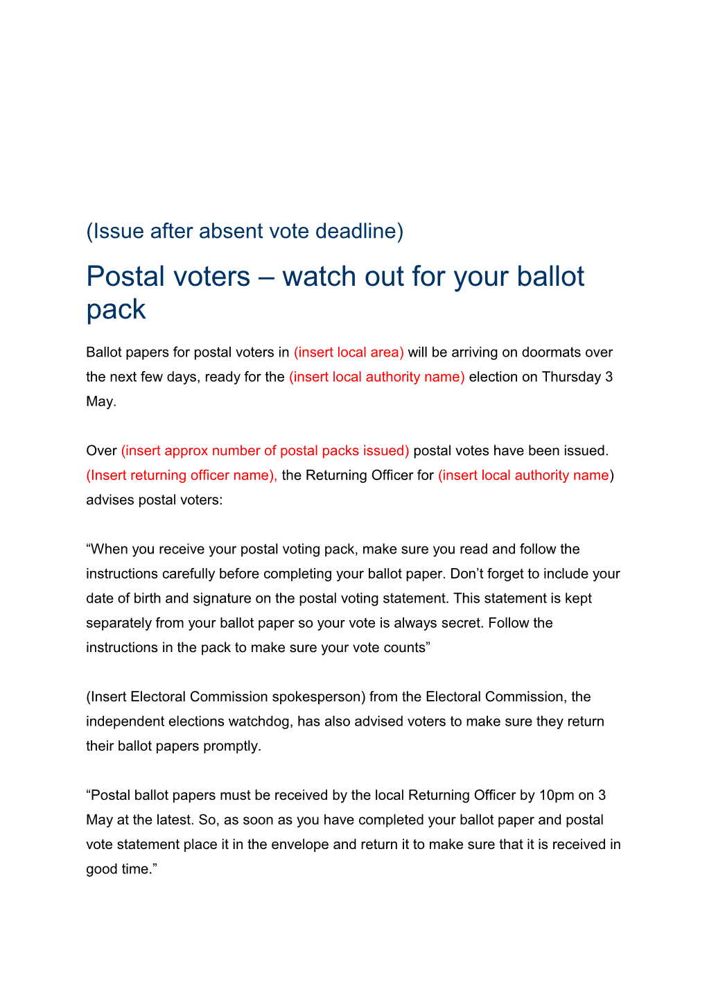 Postal Voters Watch out for Your Ballot Pack