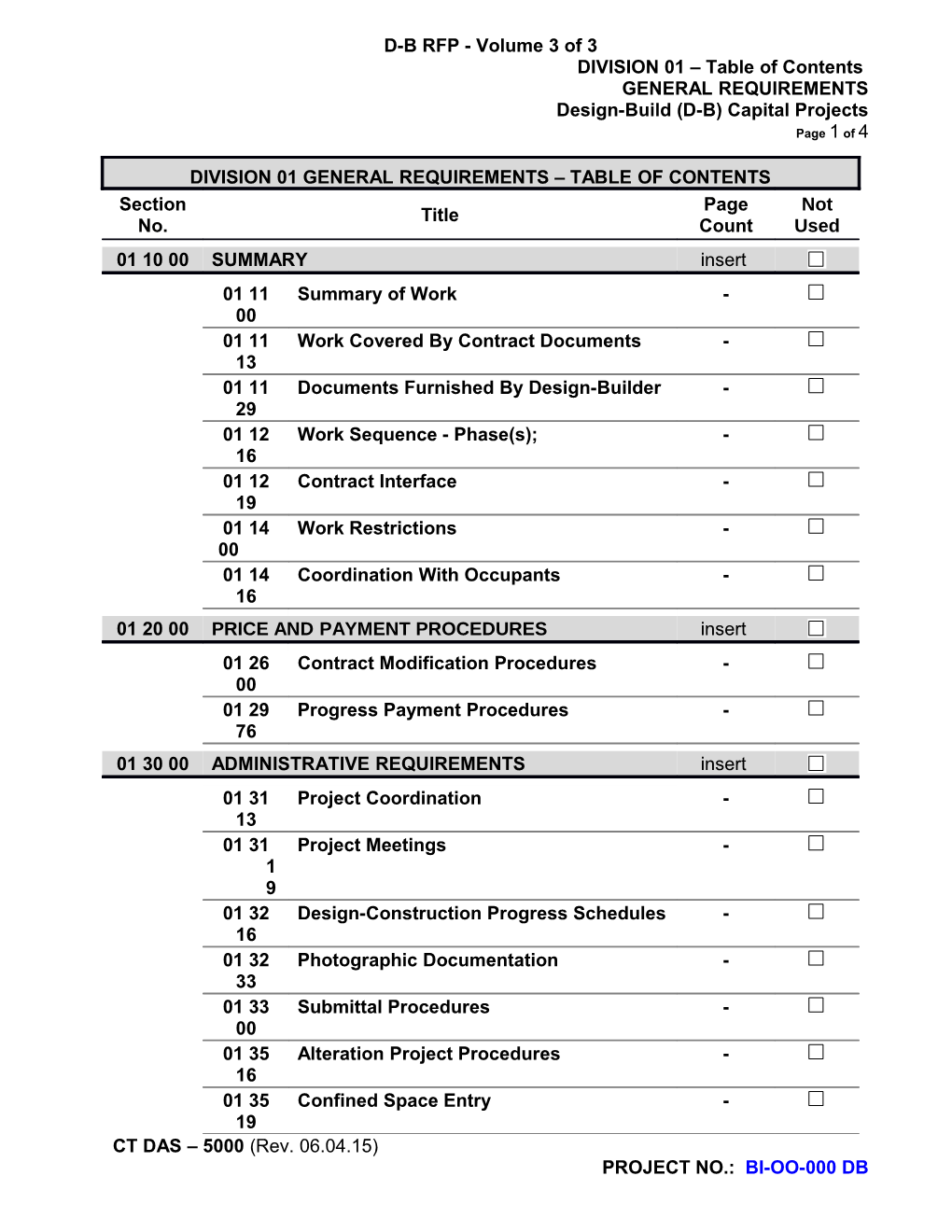 Division 01 General Requirements CT DCS DBB Minor Capital Projects Master