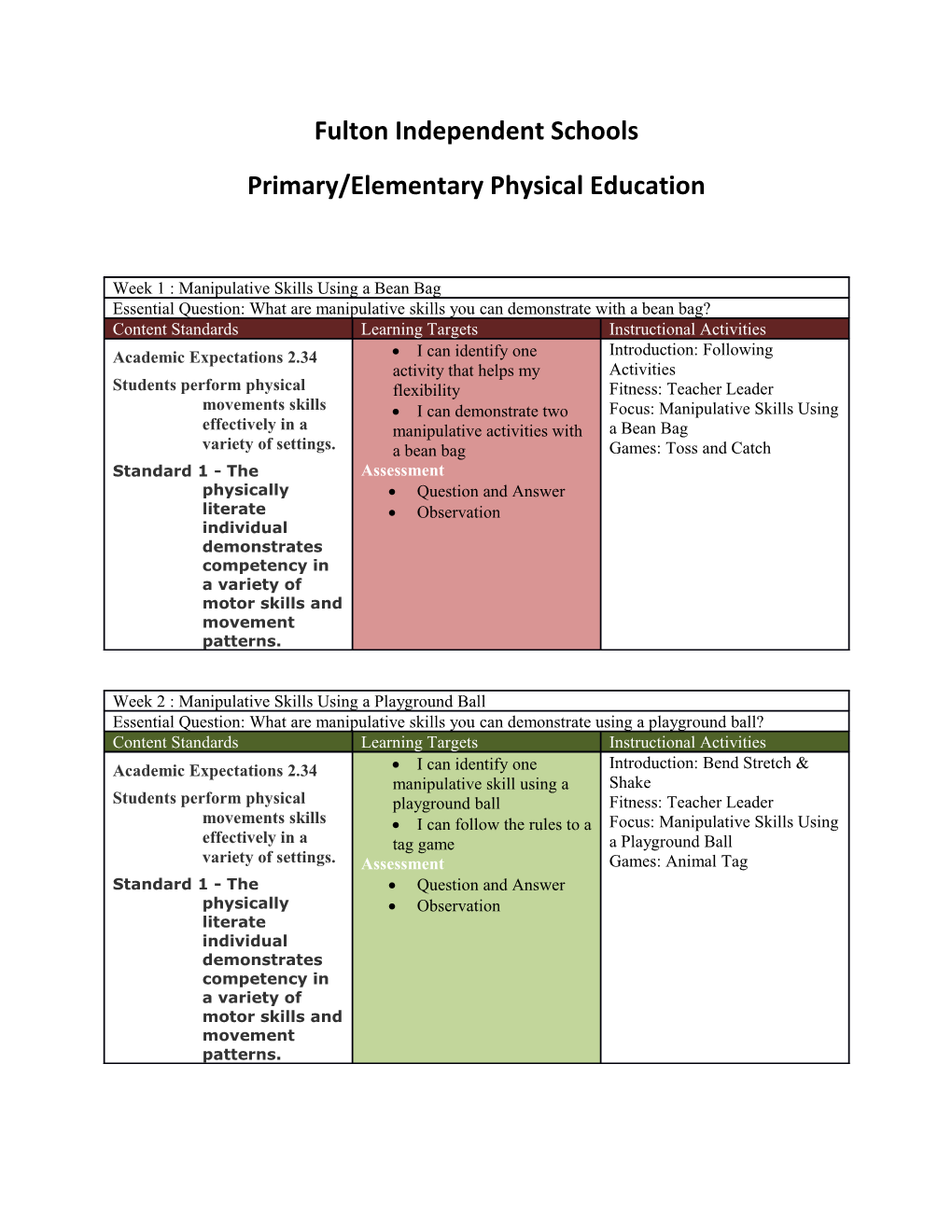 Primary/Elementary Physical Education