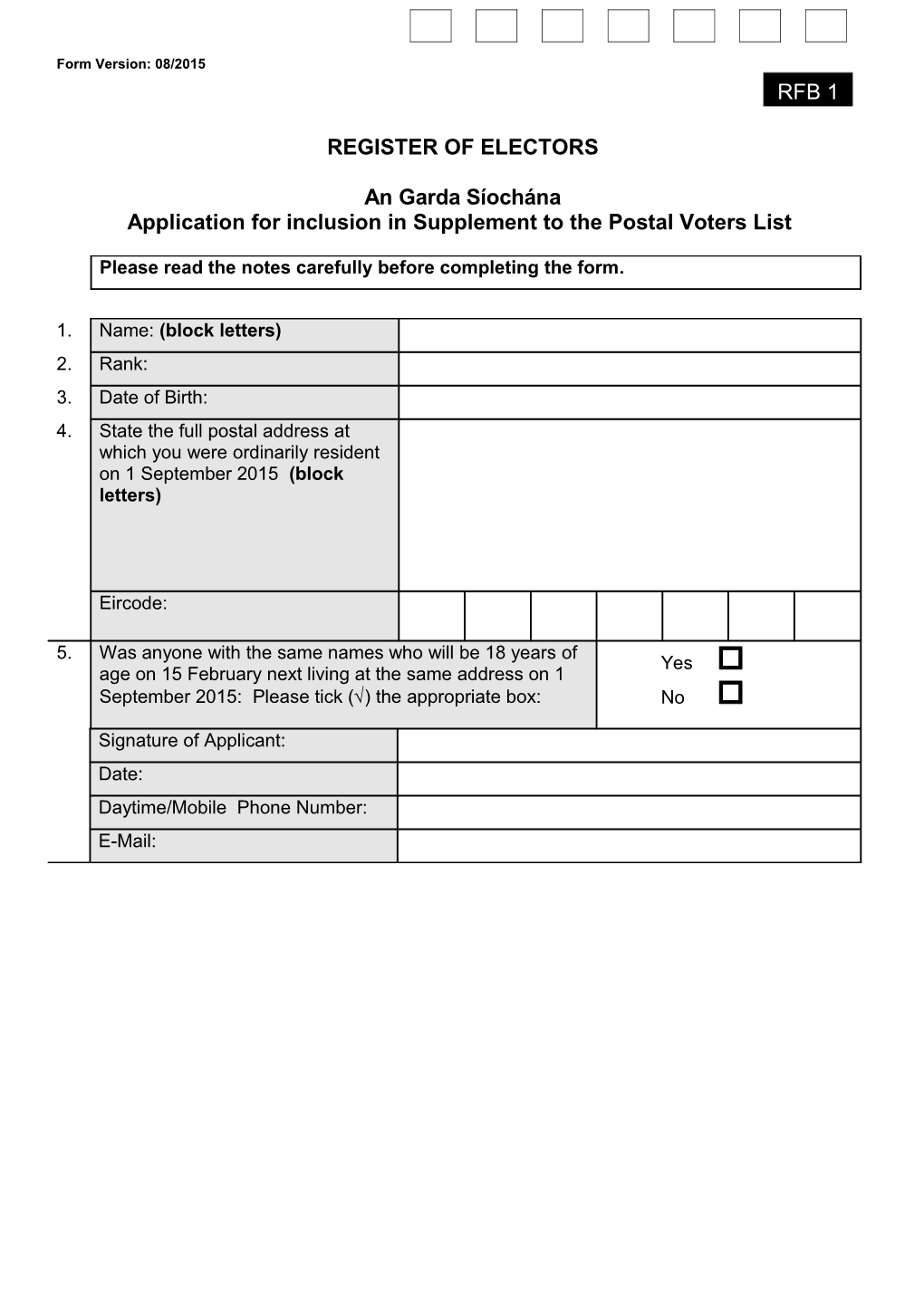 Application for Inclusion in Supplement to Thepostal Voters List