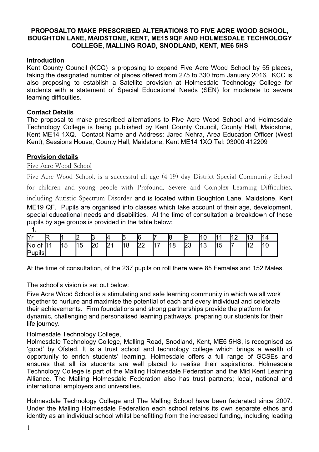 Proposalto Make Prescribed Alterations to Five Acre Wood School,Boughton Lane, Maidstone