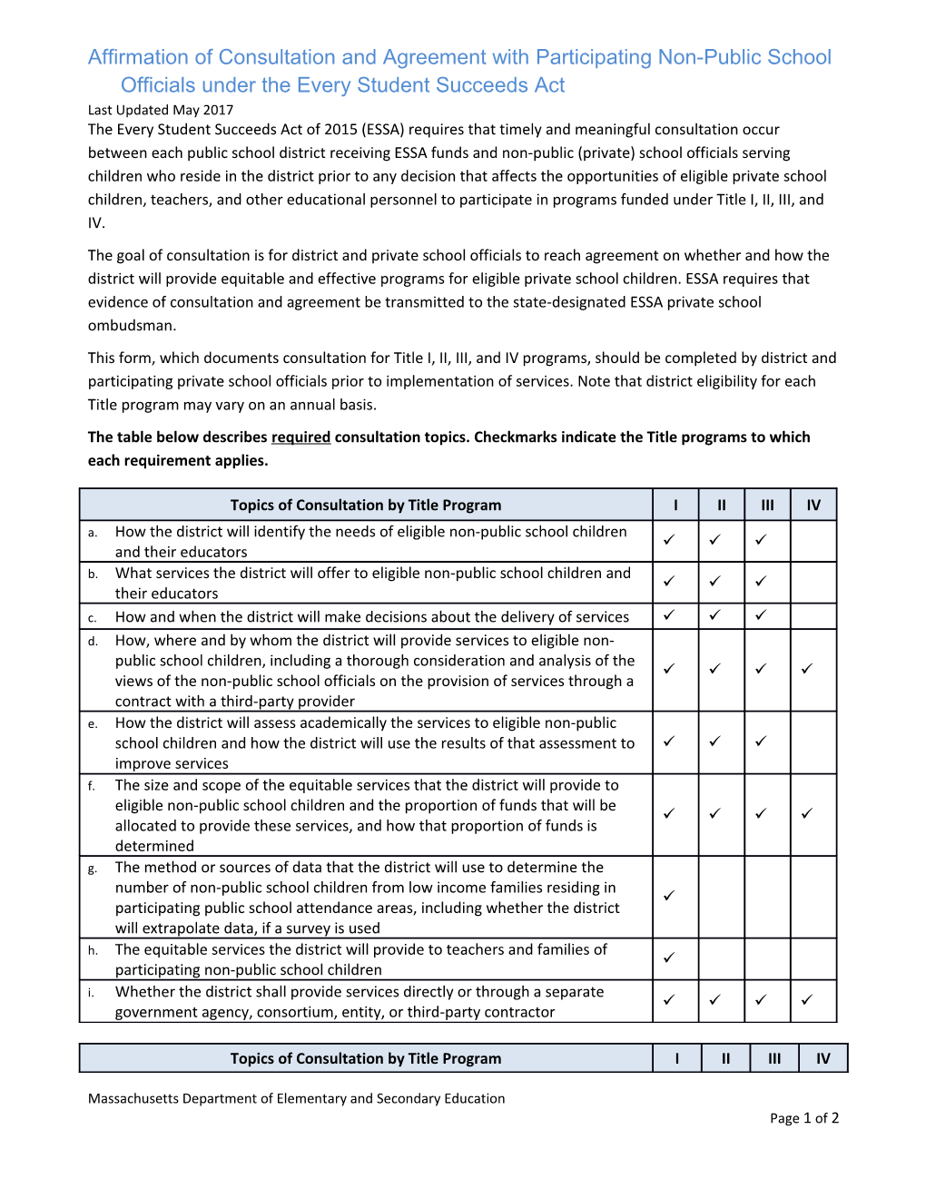 FY18 Participating Private Schools Affirmation and Consultation Form