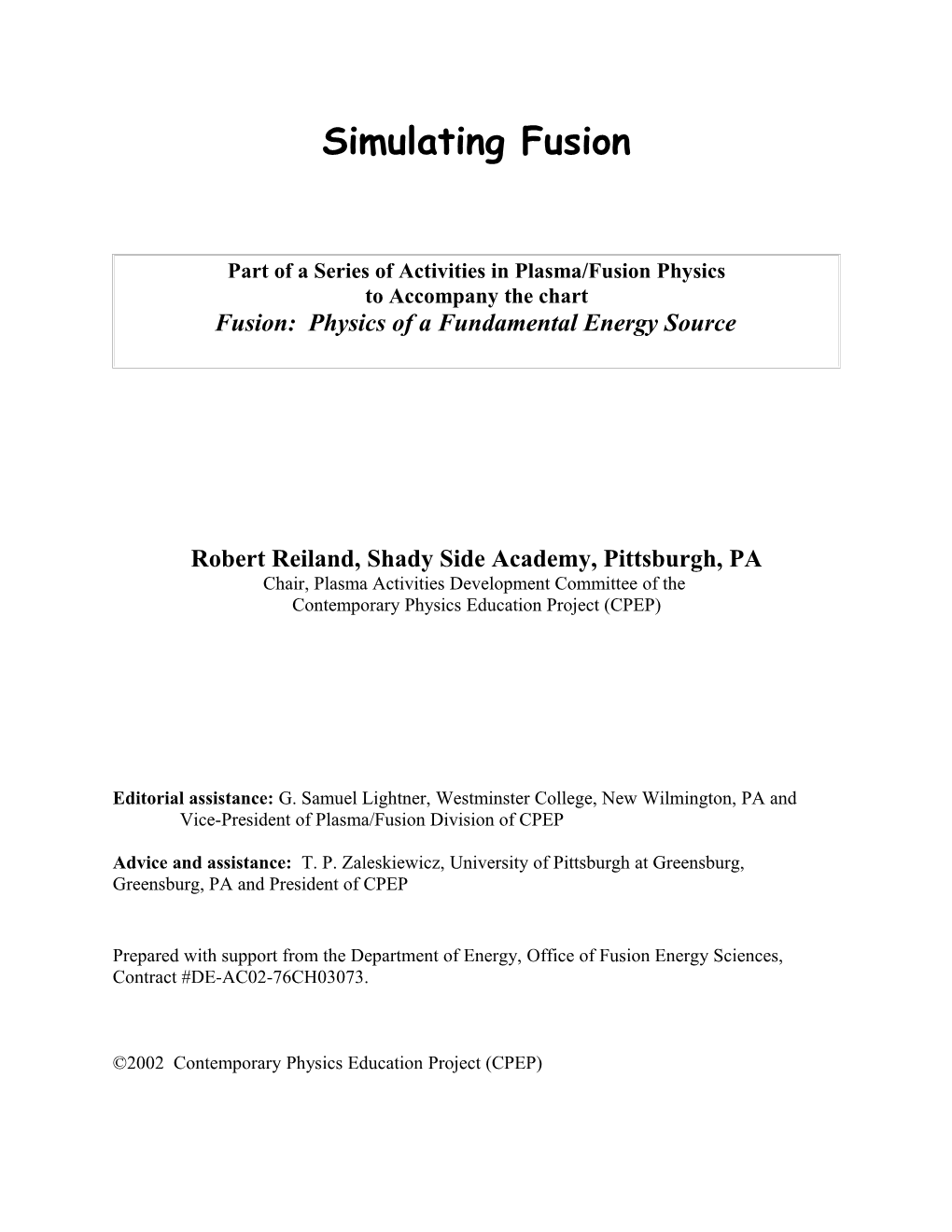 An Activity to Simulate Fusion