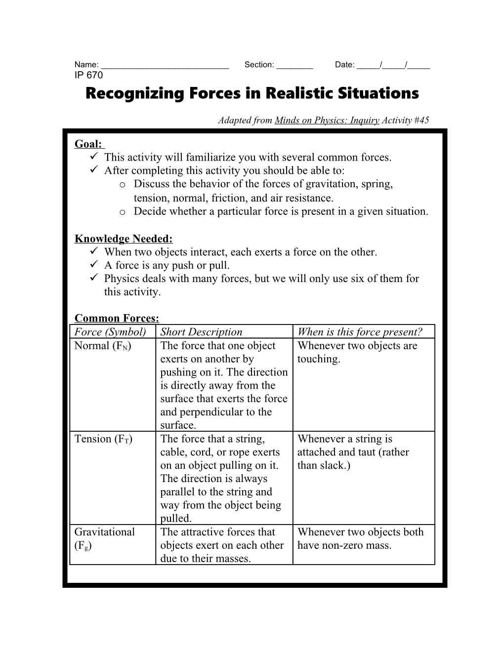 Recognizing Forces in Realistic Situations