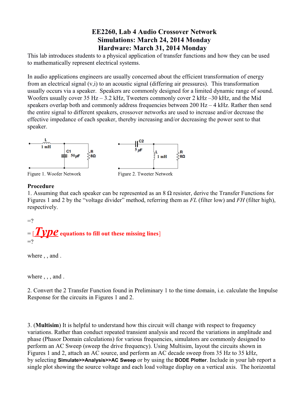 EE2260, Lab 4Audio Crossover Network