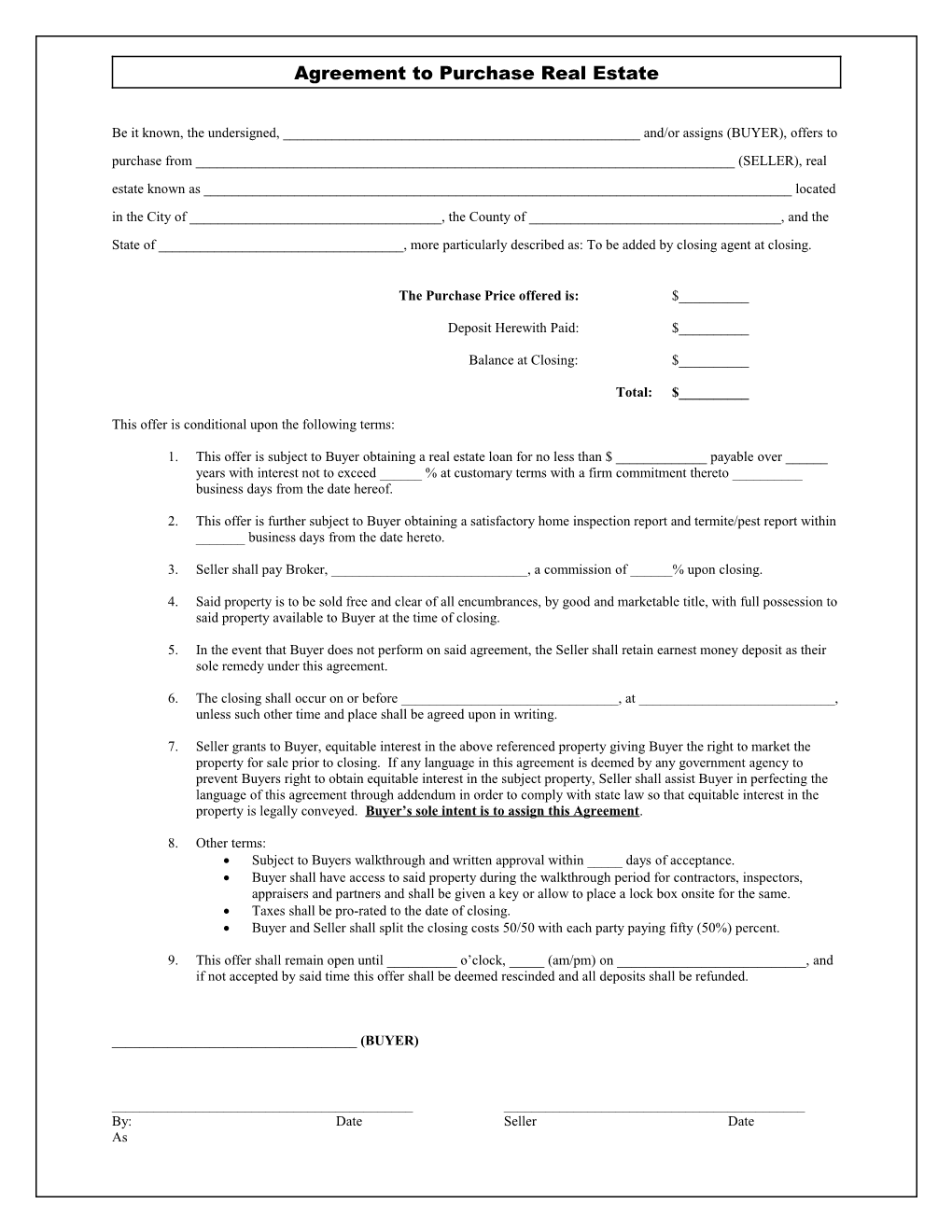 Contract to Purchase Real Estate