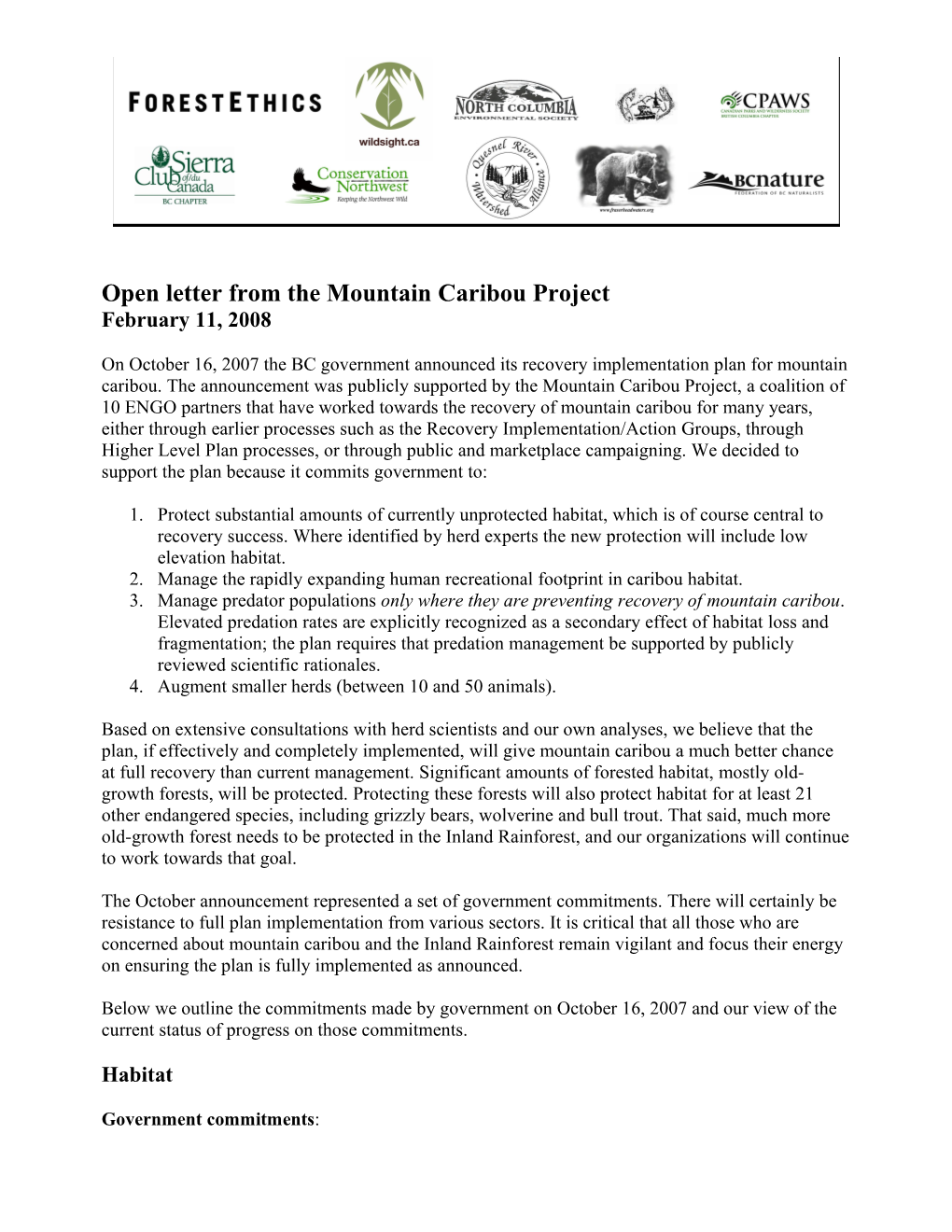 On October 16Th the Mountain Caribou Project Supported the Provincial Government S Recovery