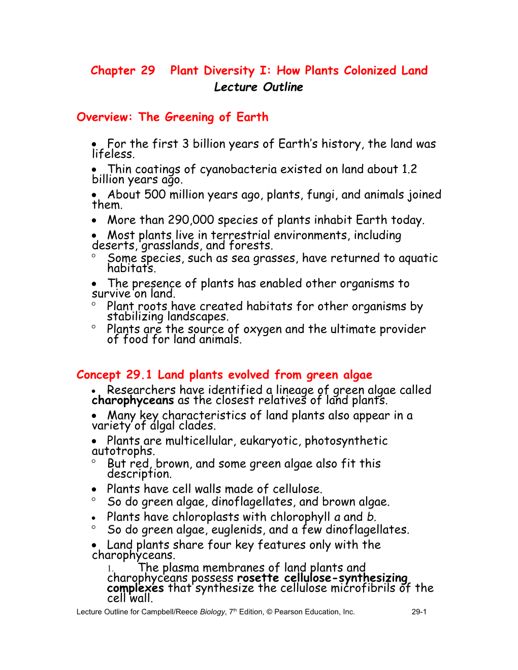 Chapter 29 Plant Diversity I: How Plants Colonized Land