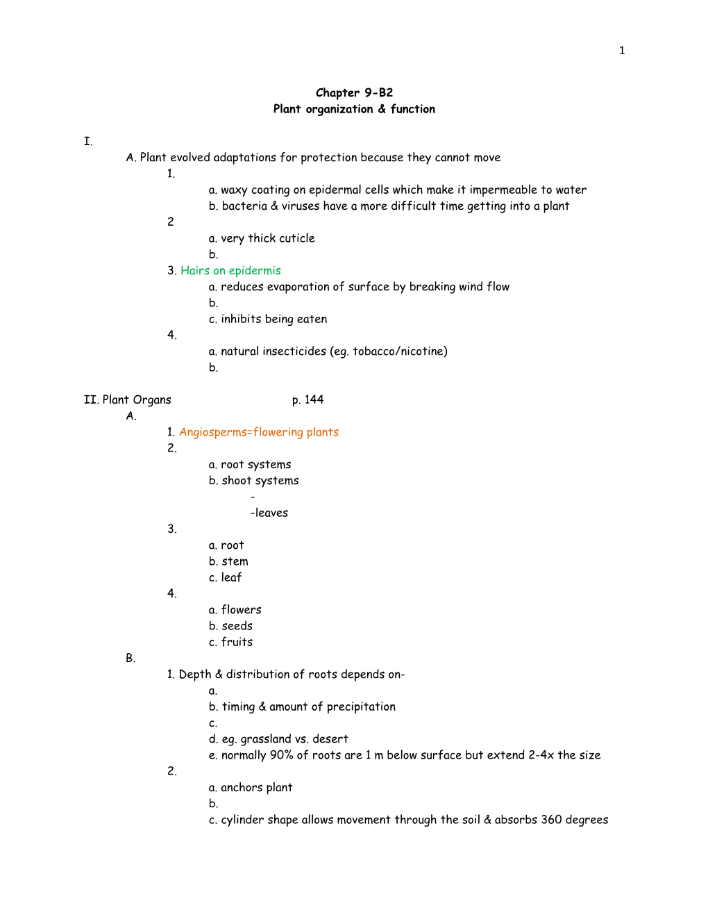 Plant Organization & Function