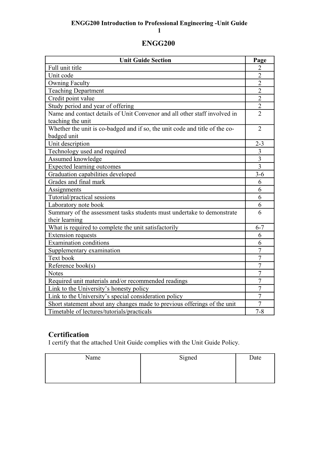 Engg200introduction to Professional Engineering -Unit Guide