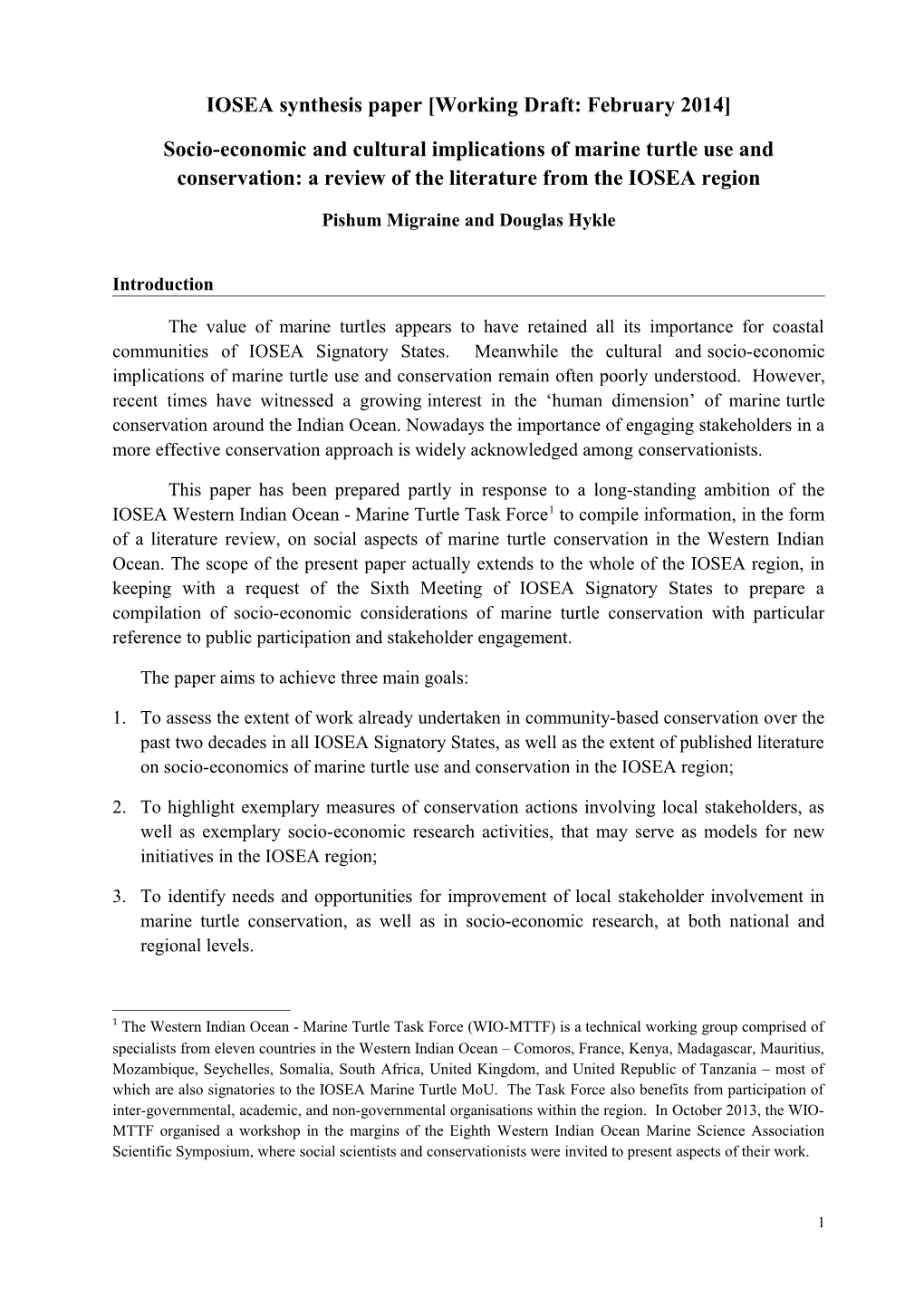 IOSEA Synthesis Paper Working Draft: February 2014