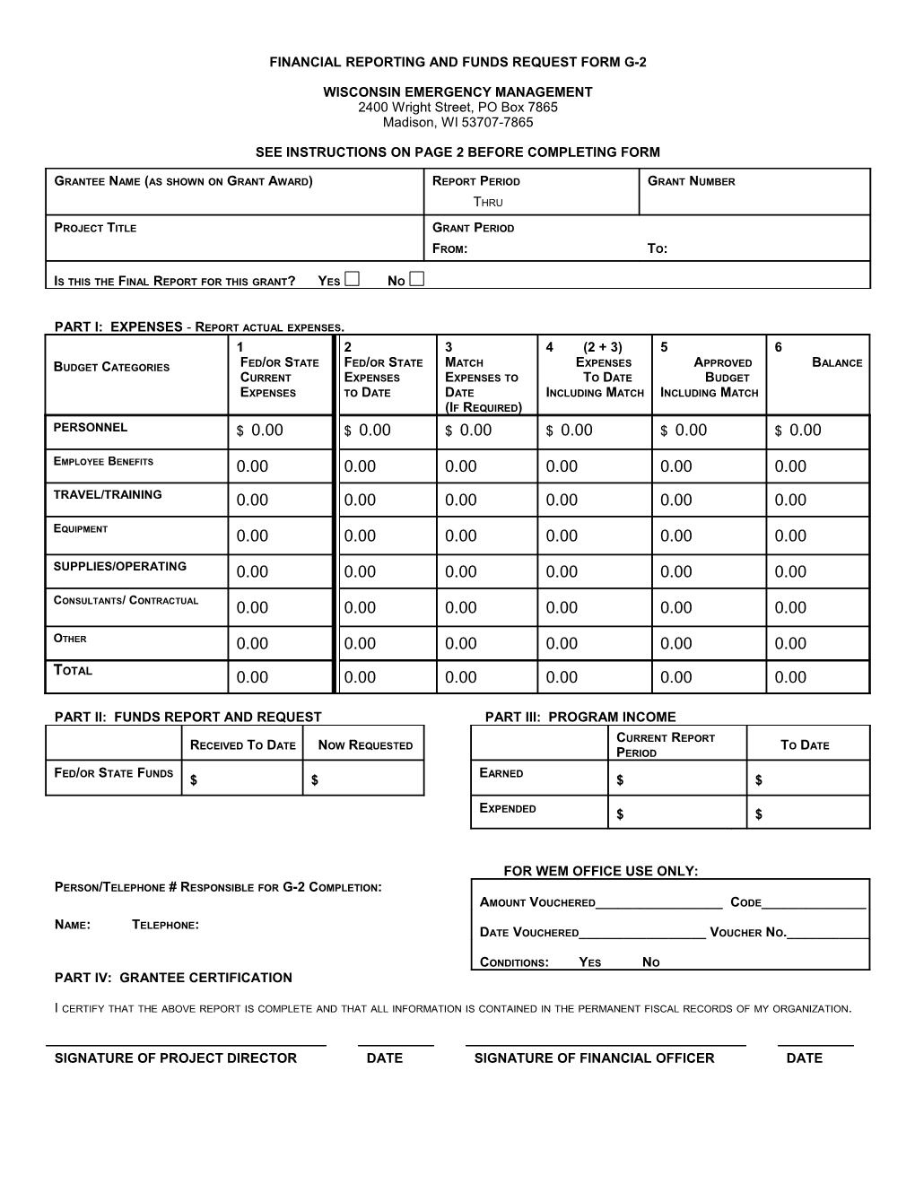 PART I: EXPENSES - Report Actual Expenses