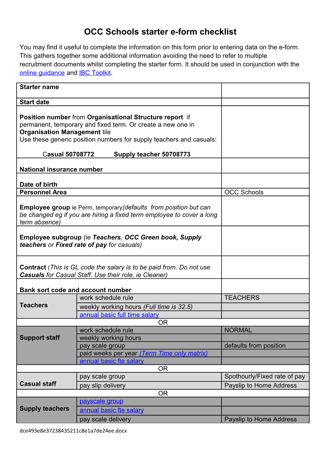 OCC Schoolsstarter E-Form Checklist