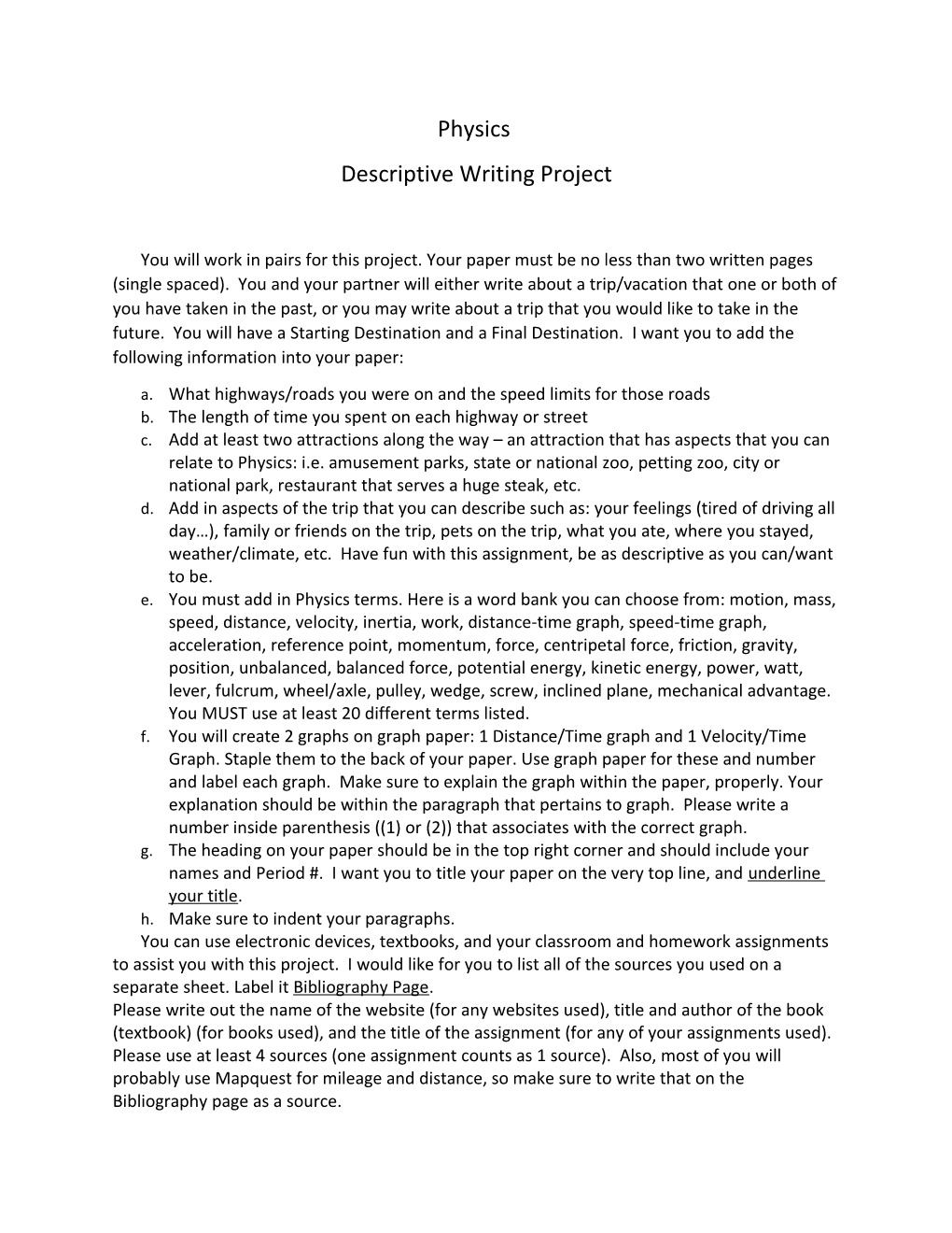 Descriptive Writing Project